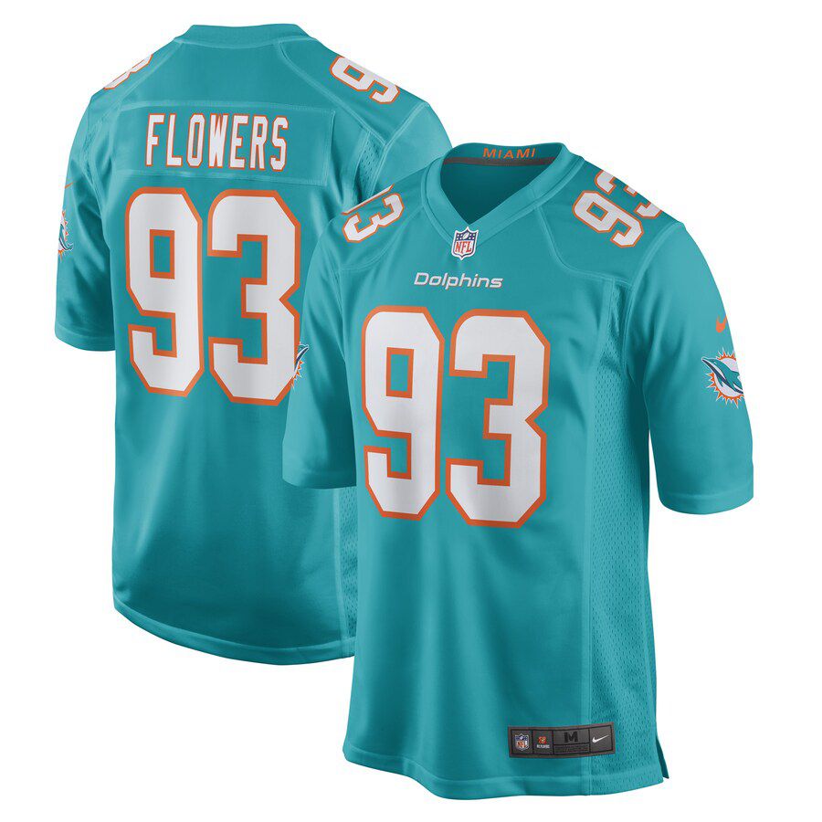 Men Miami Dolphins #93 Trey Flowers Nike Aqua Game Player NFL Jersey